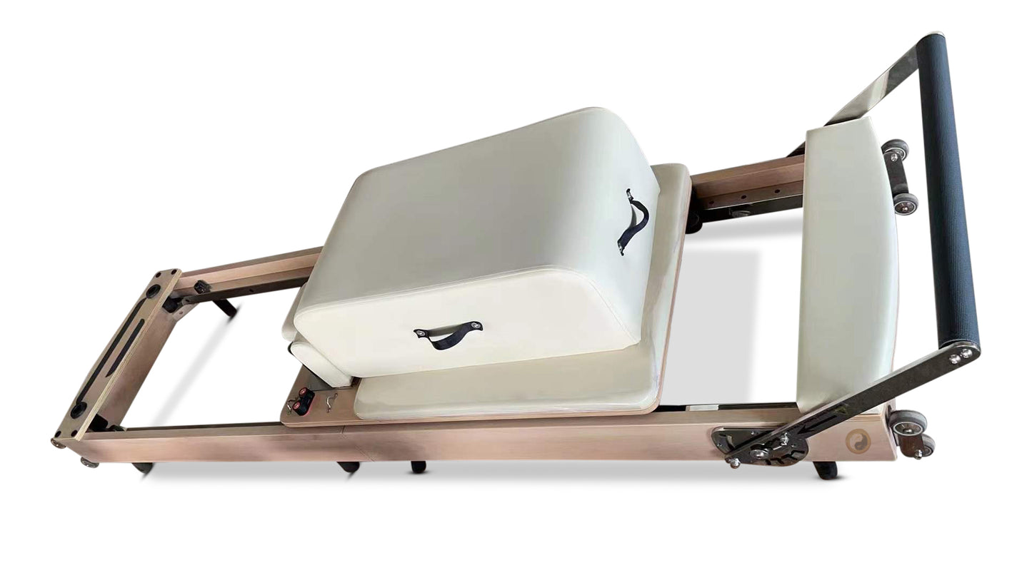 Foldable Pilates Reformer CherryWood White Bed - Nano Advanced