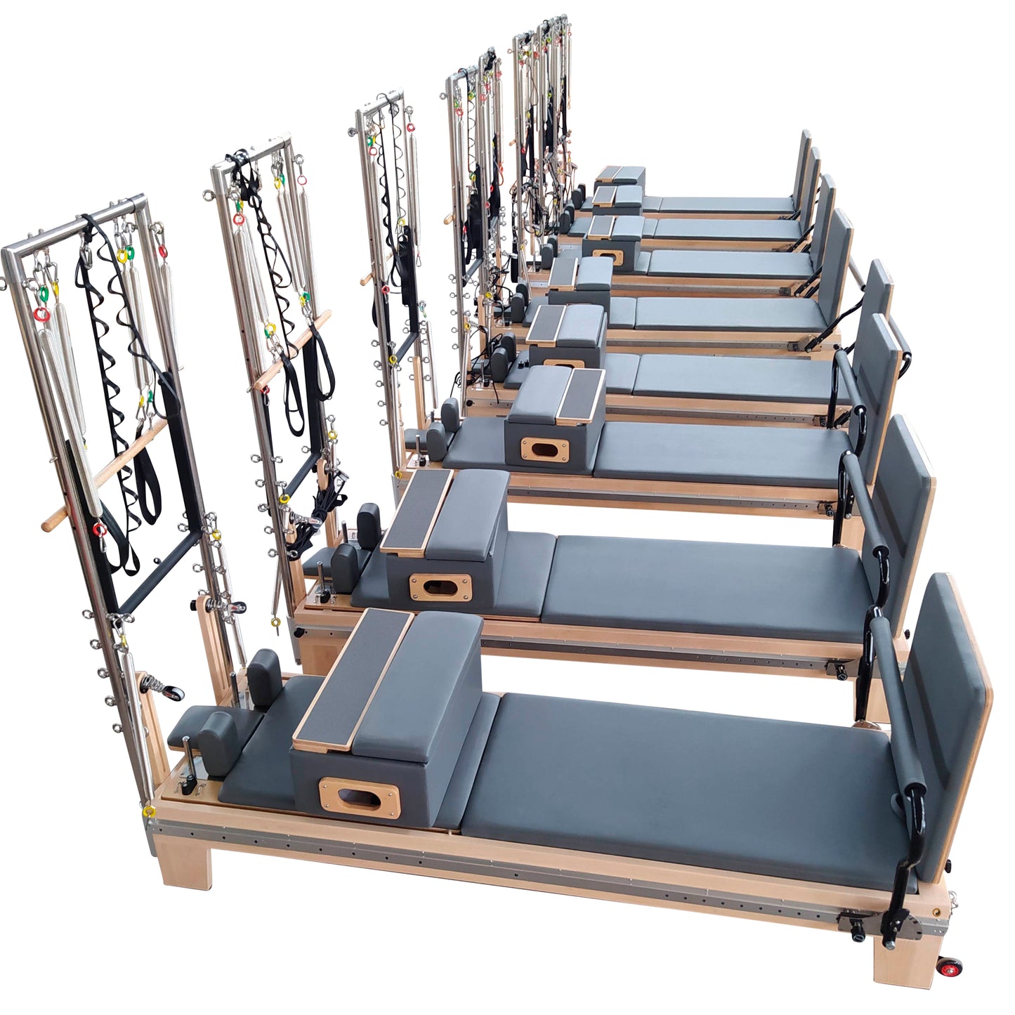 Adjustable Foot-Bar Half Trapeze Pilates Reformer - Maple Wood Grey